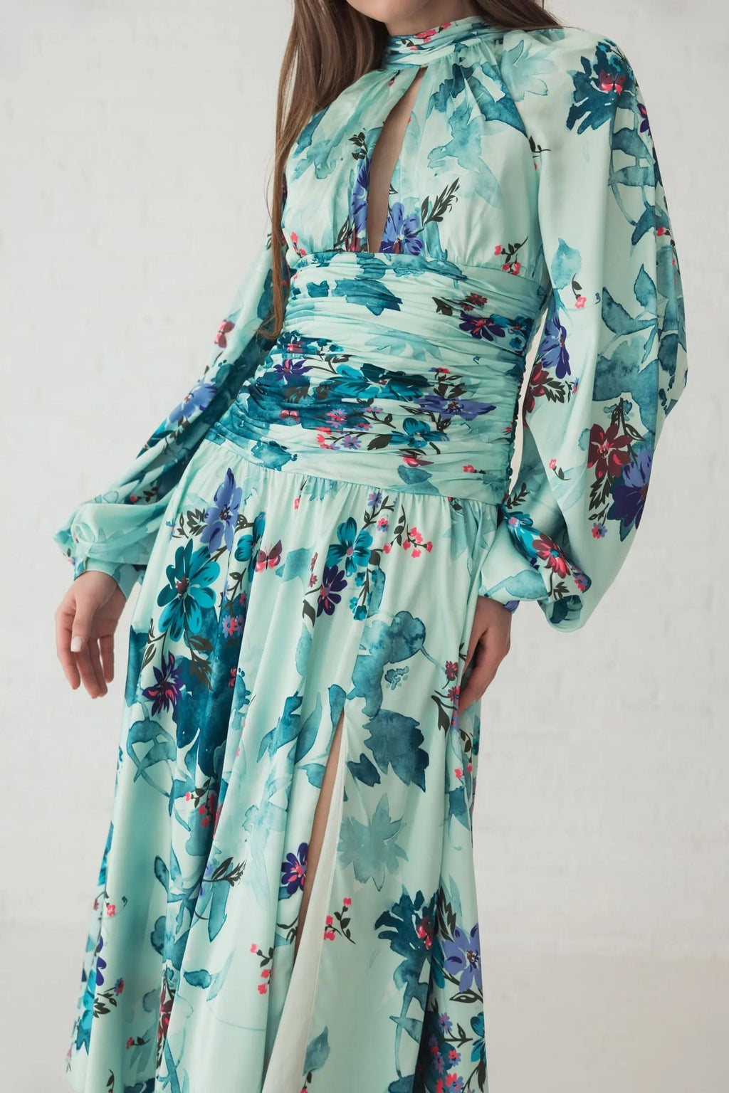 Women's Green Dress Satin Floral