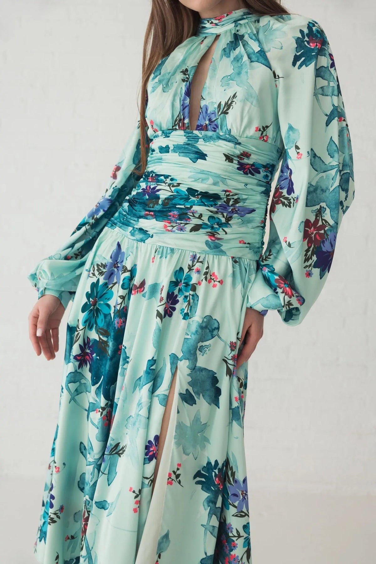 Women's Green Dress Satin Floral