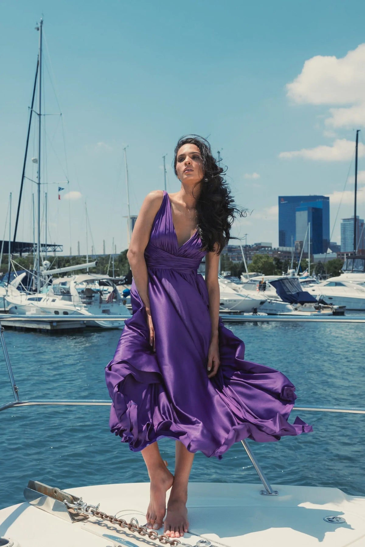 Women's Purple Dress Satin Ruched