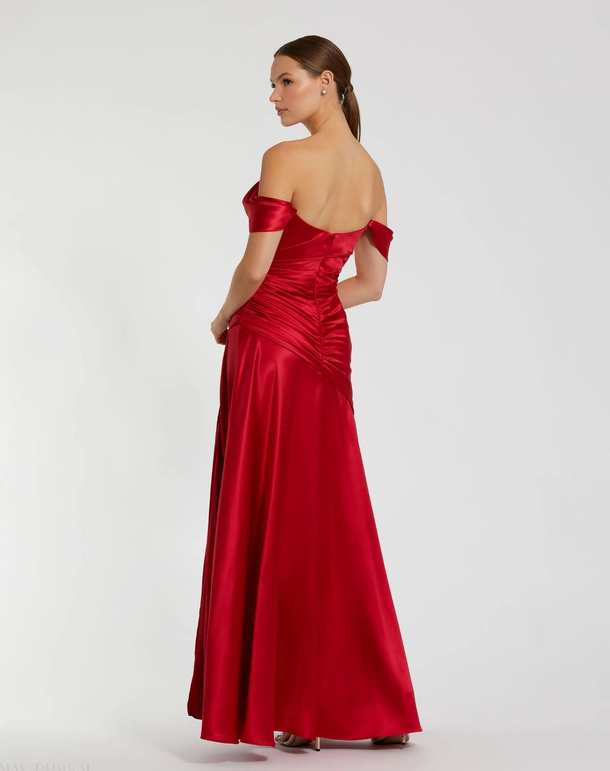 Women's Red Dress Satin - Black Ruched
