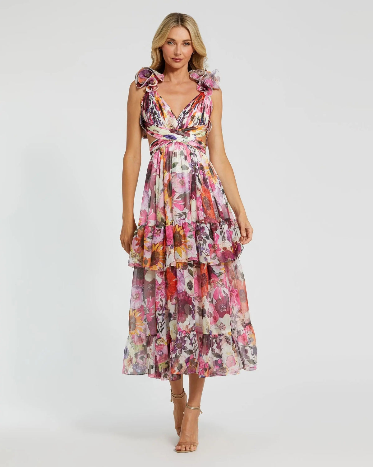 Women's White Midi Dress Floral - White Lace Ruffle