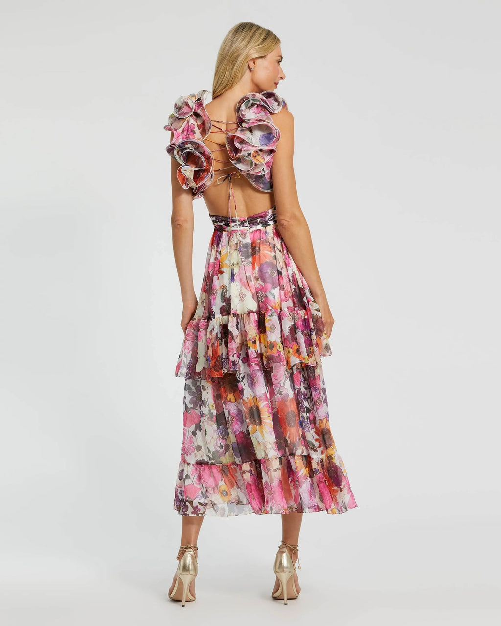 Women's White Midi Dress Floral - White Lace Ruffle