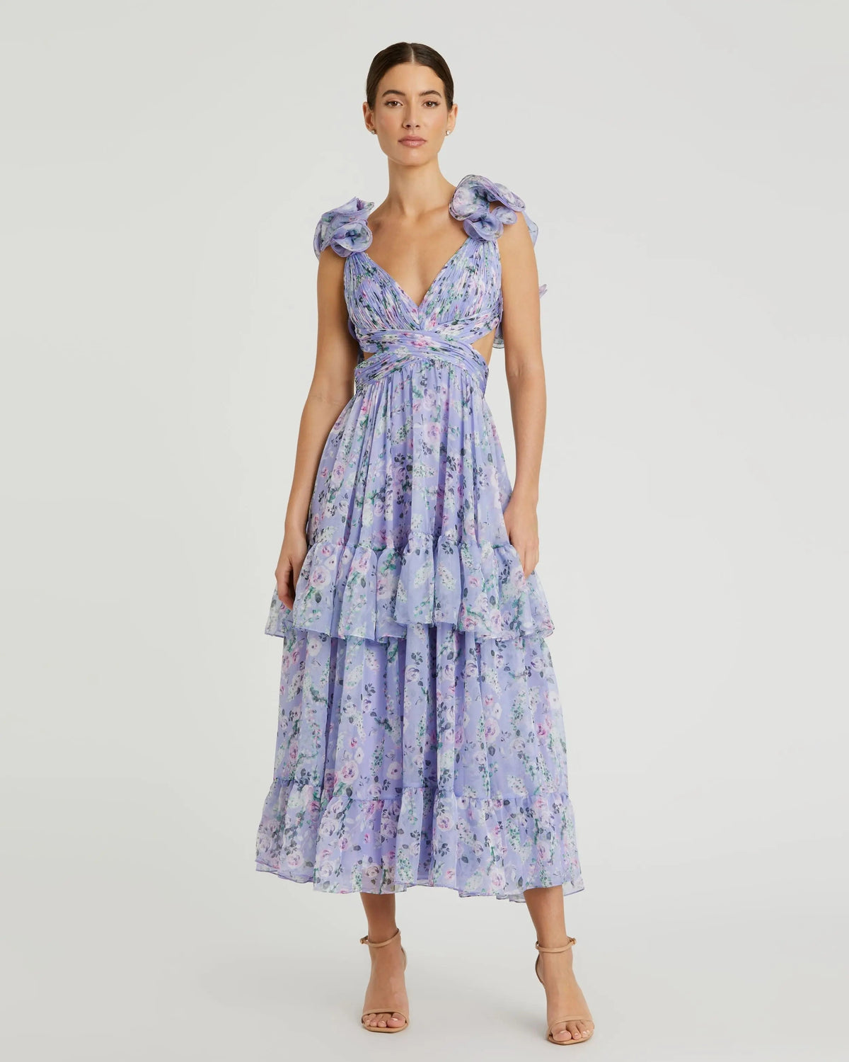 Women's Purple Midi Dress Floral - Purple Lace Ruched