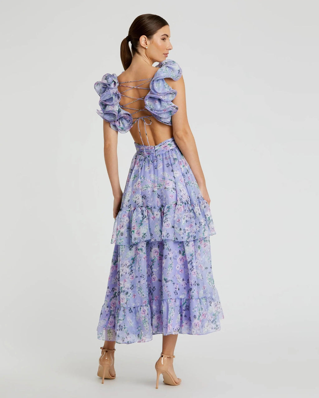 Women's Purple Midi Dress Floral - Purple Lace Ruched