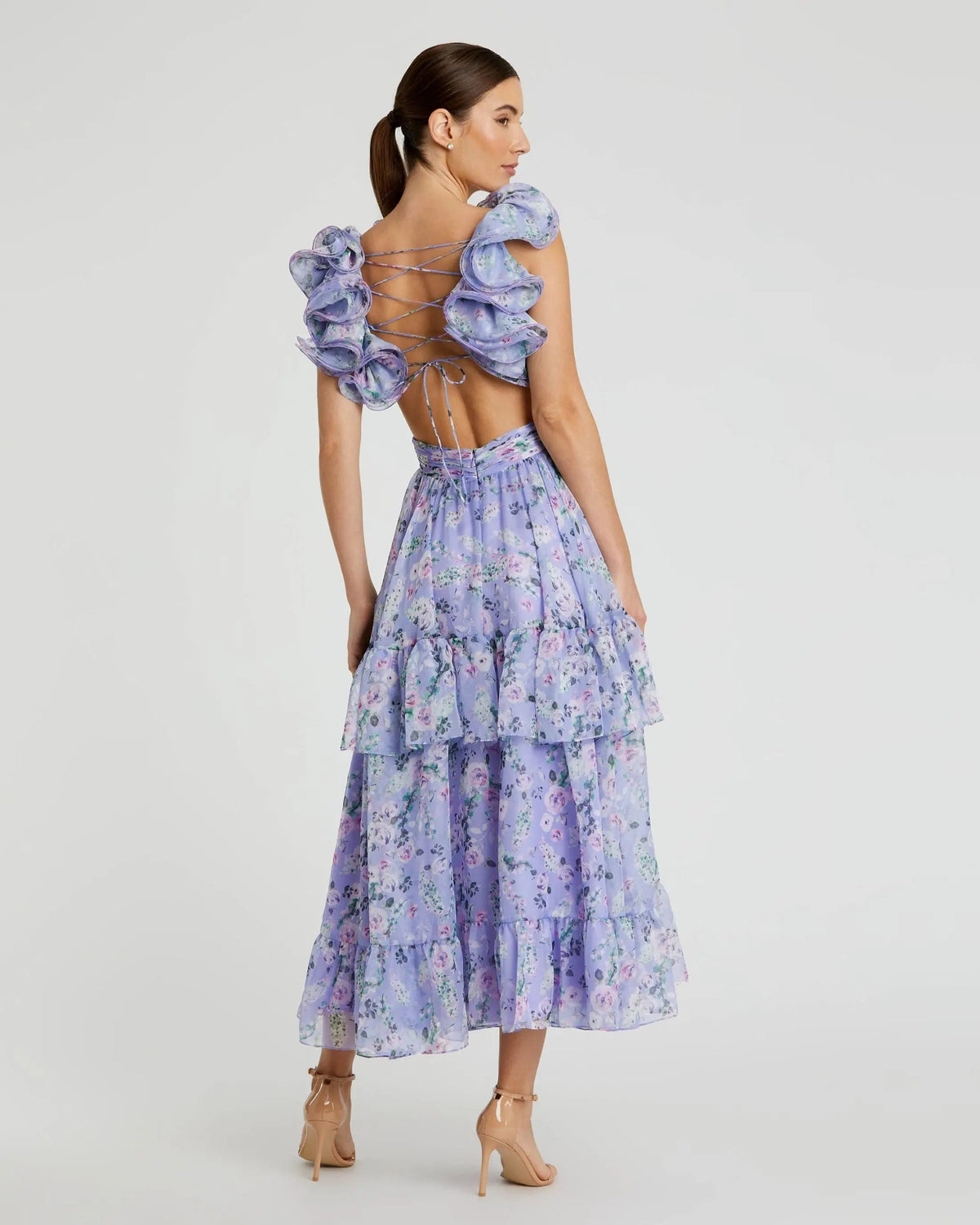 Women's Purple Midi Dress Floral - Purple Lace Ruched