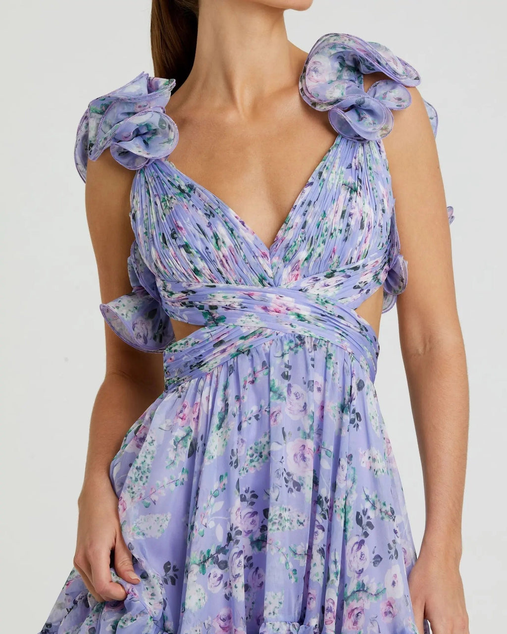 Women's Purple Midi Dress Floral - Purple Lace Ruched