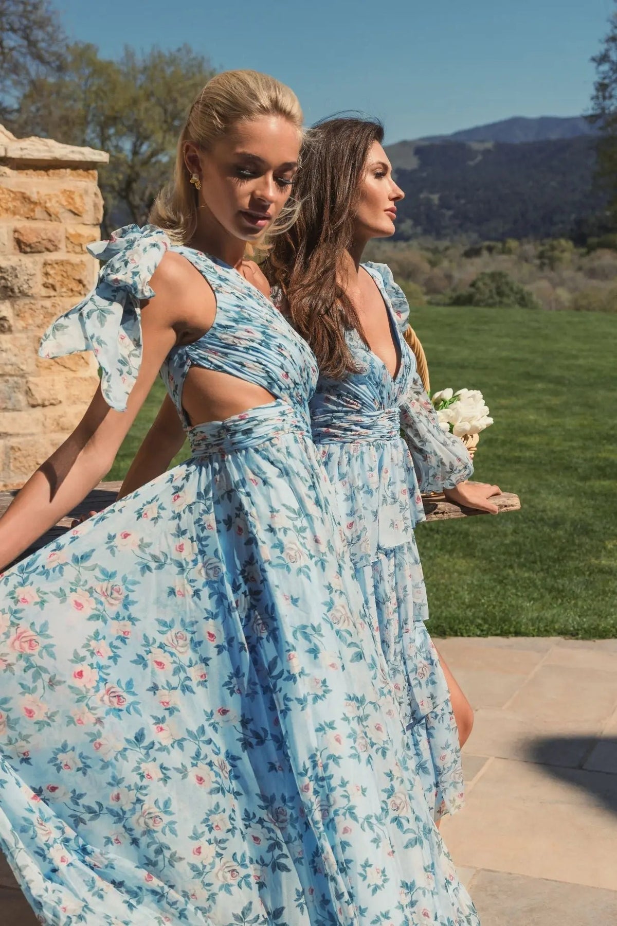 Women's Blue Dress Floral One Shoulder