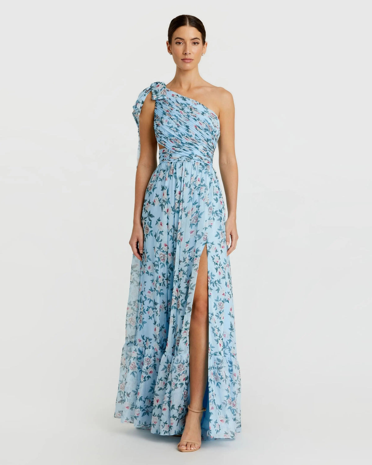 Women's Blue Dress Floral One Shoulder