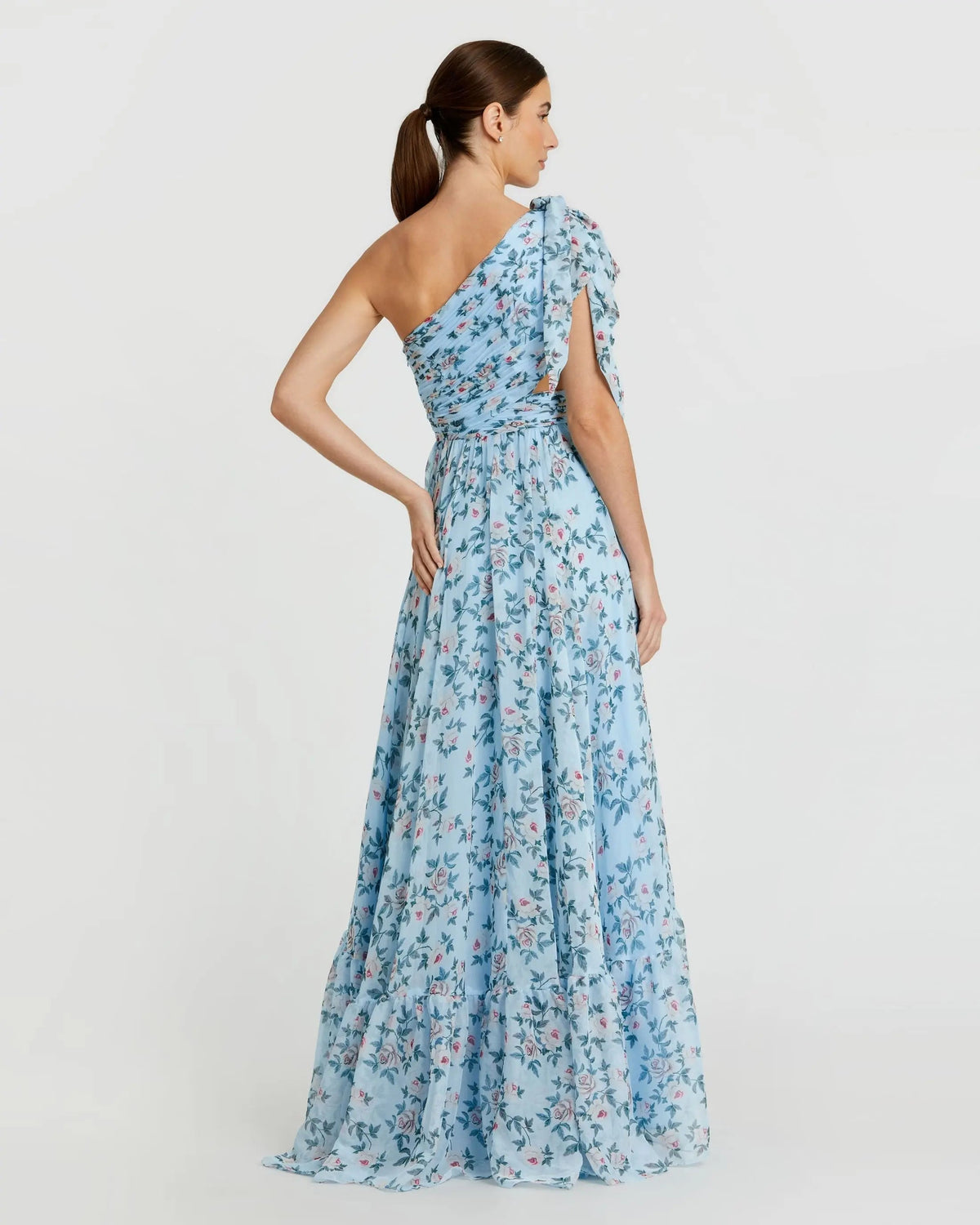 Women's Blue Dress Floral One Shoulder