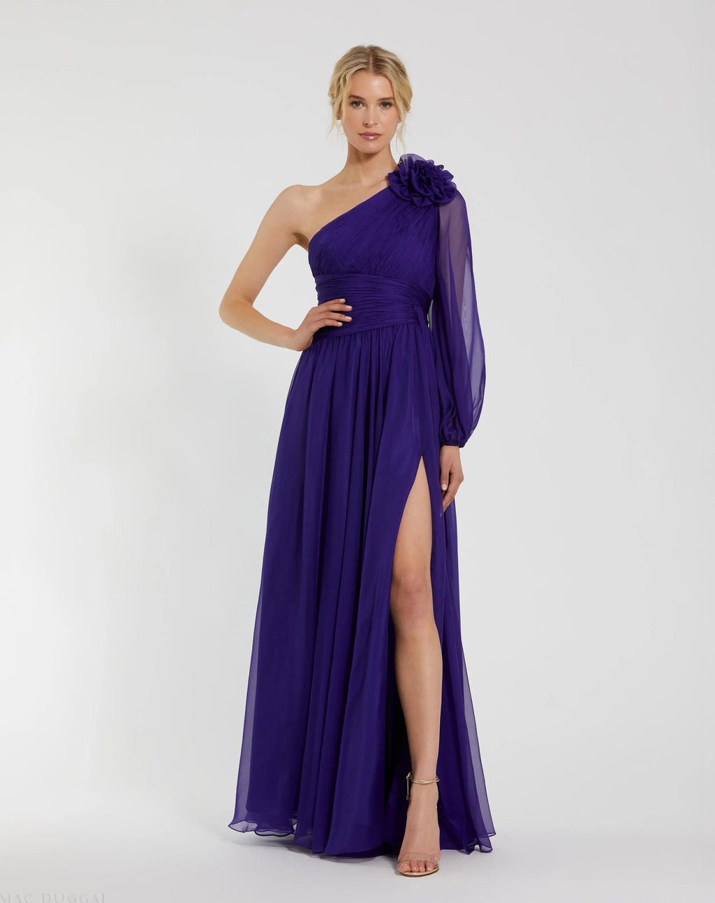 Women's Purple Dress Ruched - Purple One-Shoulder Chiffon