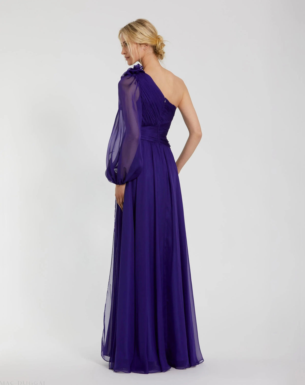 Women's Purple Dress Ruched - Purple One-Shoulder Chiffon