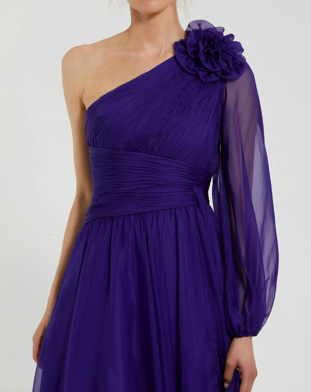 Women's Purple Dress Ruched - Purple One-Shoulder Chiffon