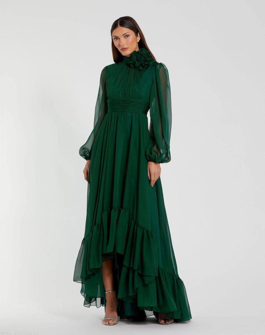 Women's Green Dress - Green Floral Ruched
