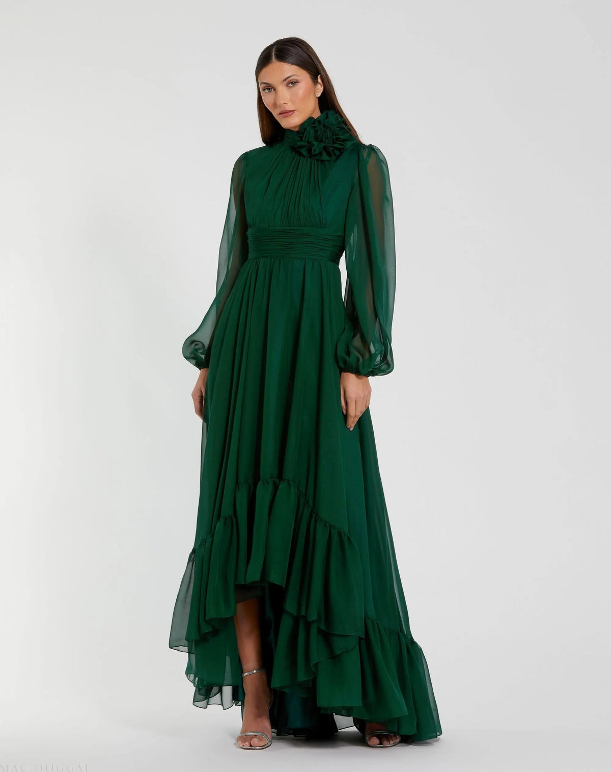 Women's Green Dress - Green Floral Ruched