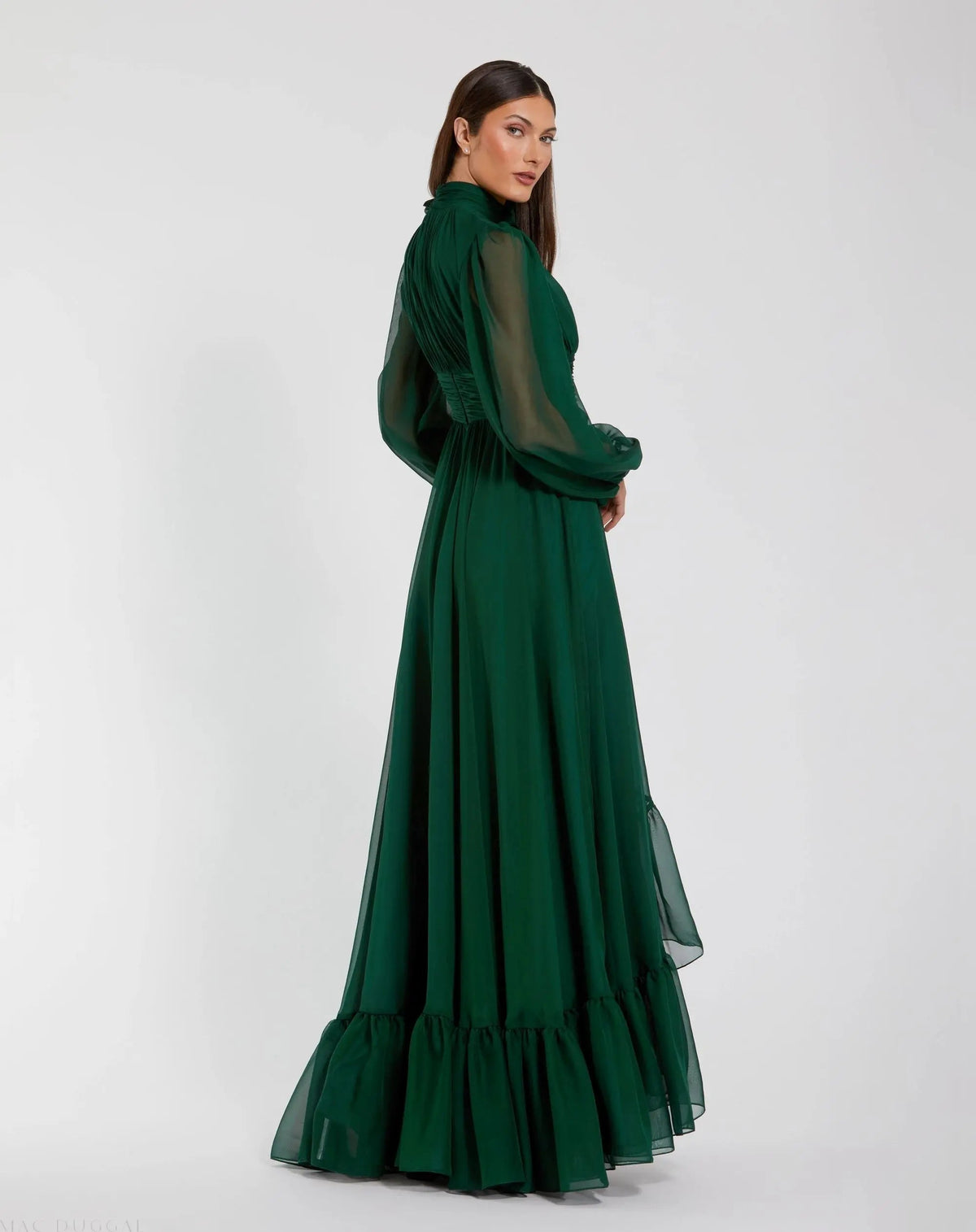 Women's Green Dress - Green Floral Ruched
