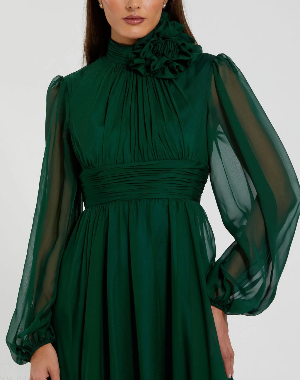 Women's Green Dress - Green Floral Ruched