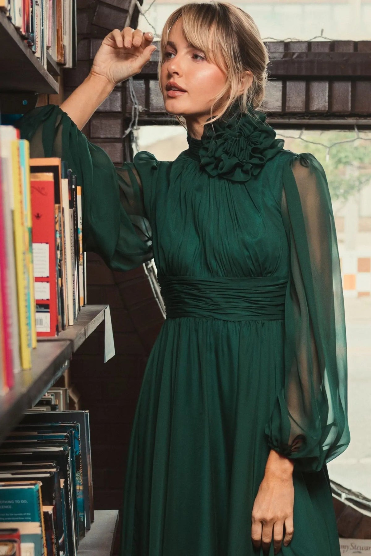 Women's Green Dress - Green Floral Ruched