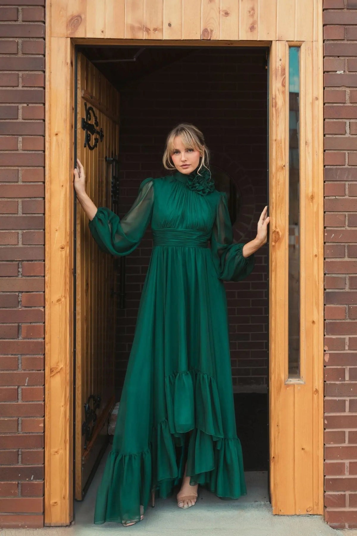 Women's Green Dress - Green Floral Ruched