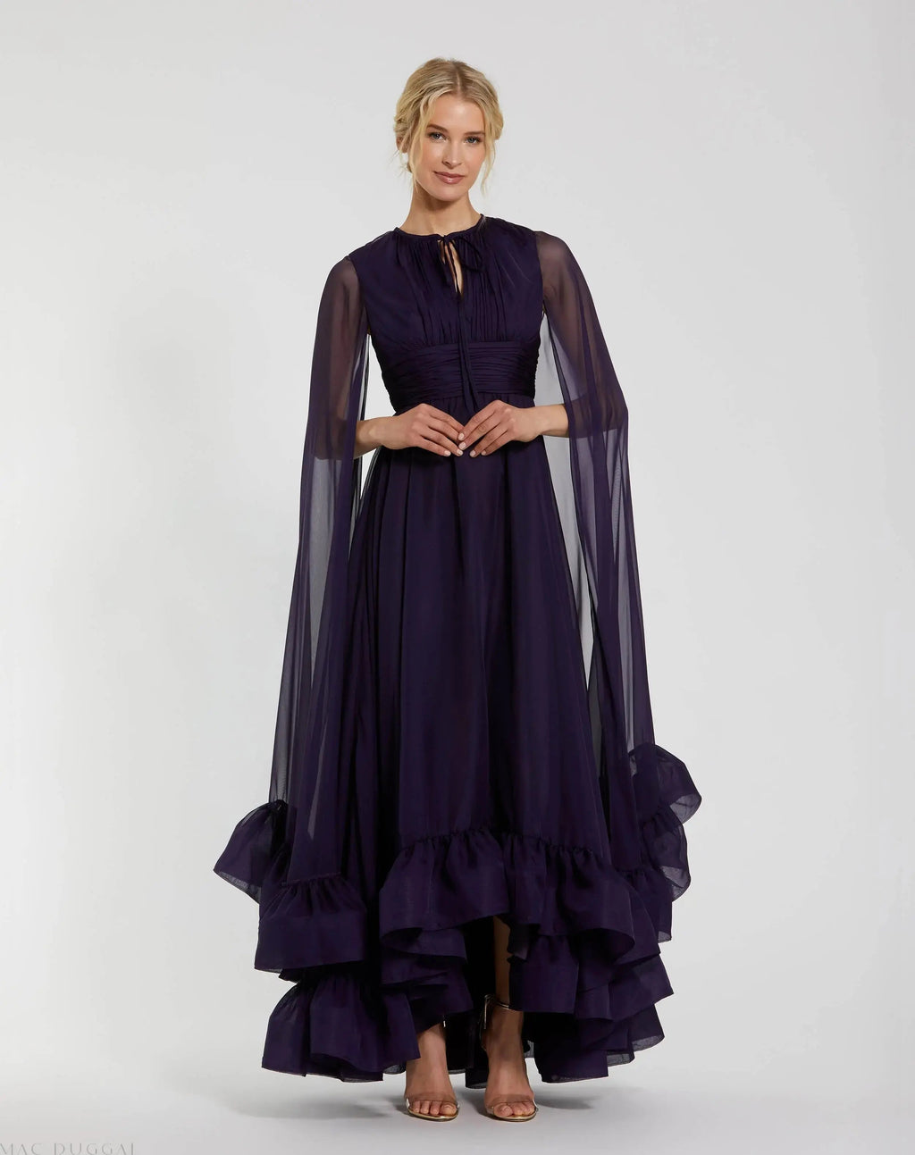 Women's Purple Dress - Purple Ruffle Cutout