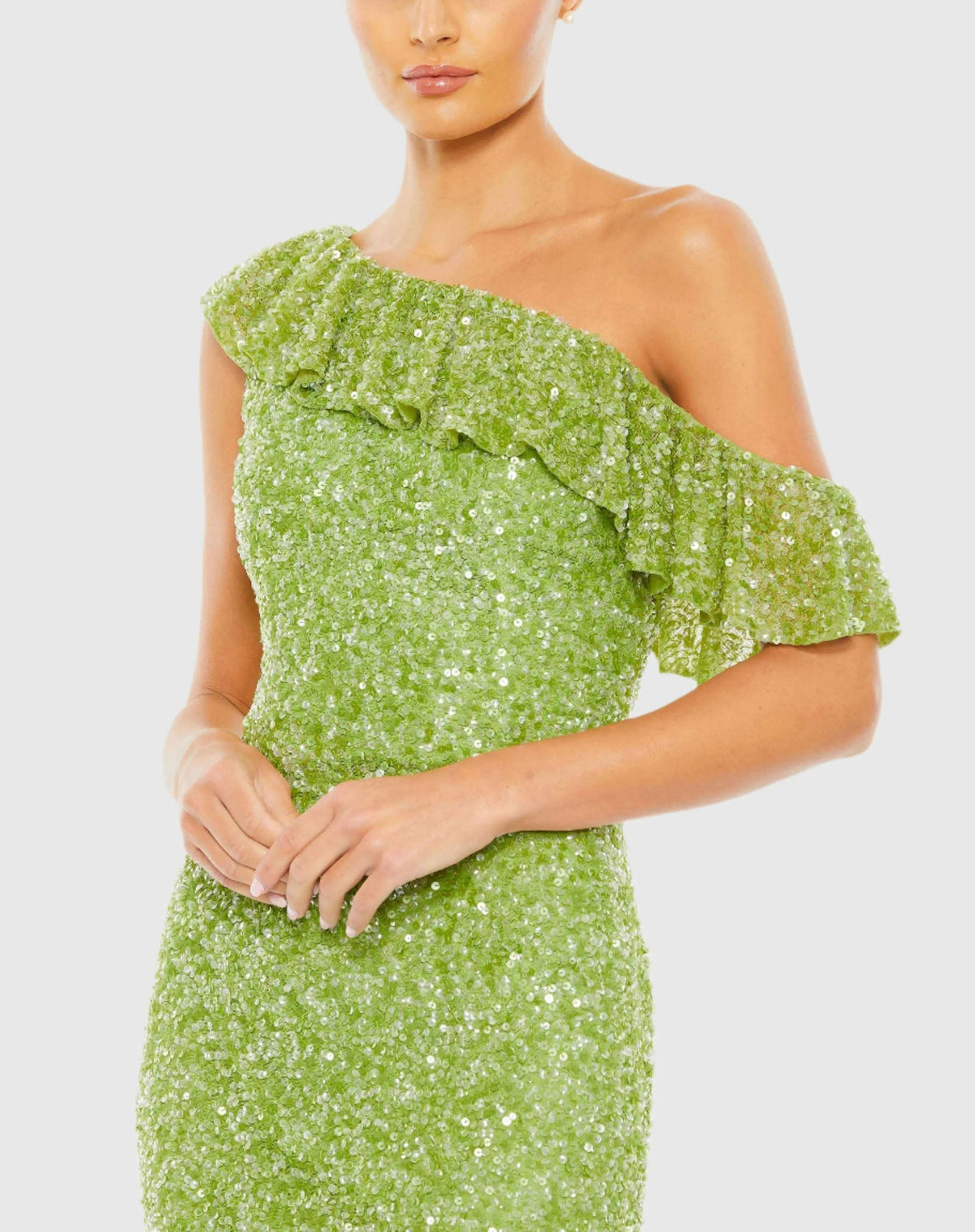 Women's Green Dress Sequin - Green Ruffle One-Shoulder