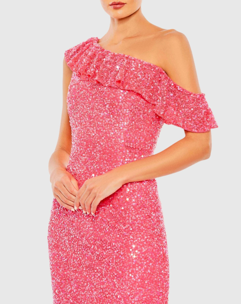 Women's Pink Dress Sequin - Pink Ruffle One-Shoulder