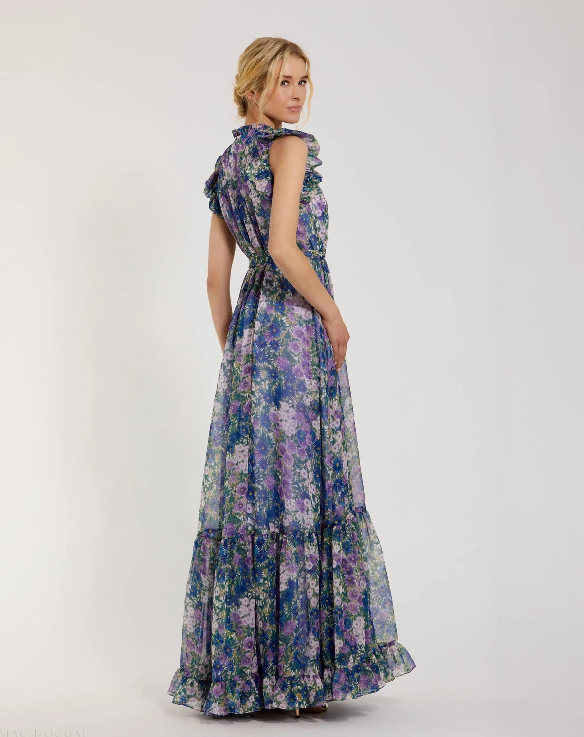 Women's Purple Dress - Purple Floral Ruffle