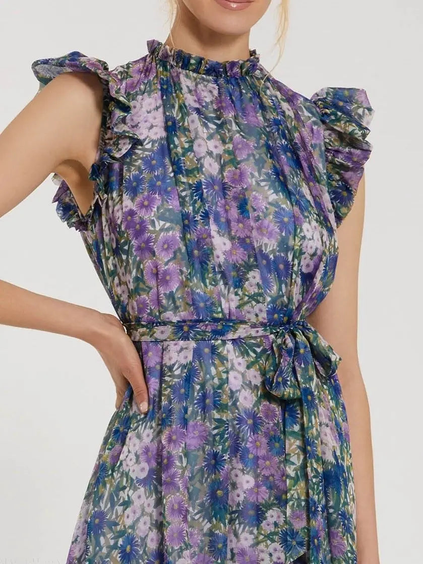 Women's Purple Dress - Purple Floral Ruffle