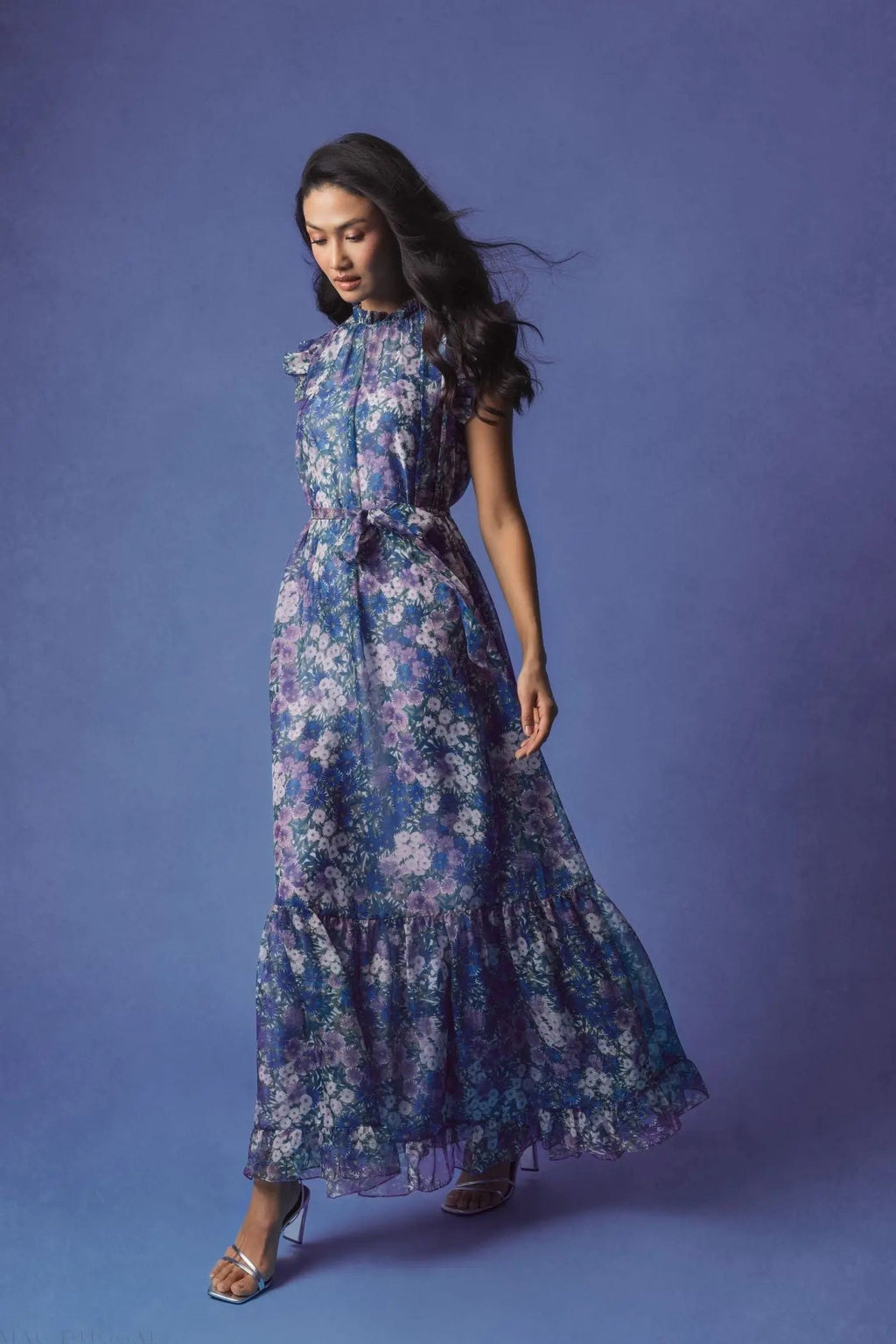 Women's Purple Dress - Purple Floral Ruffle