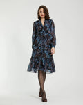 Women's Blue Midi Dress - Black Lace Floral