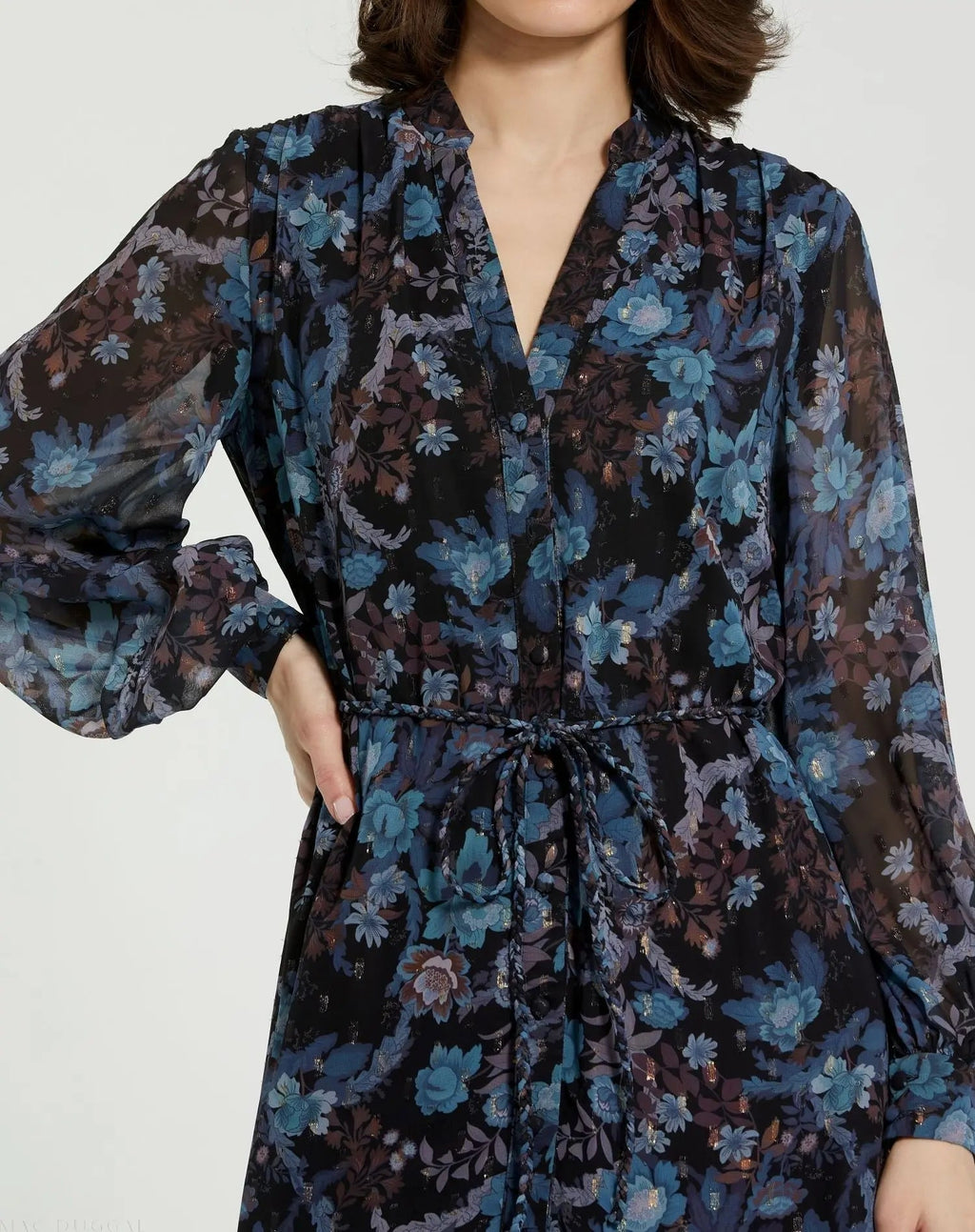 Women's Blue Midi Dress - Black Lace Floral