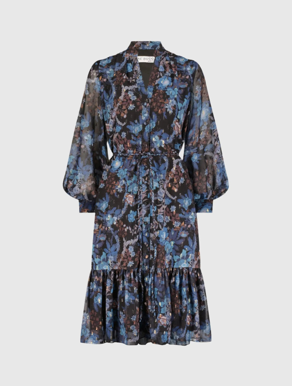 Women's Blue Midi Dress - Black Lace Floral