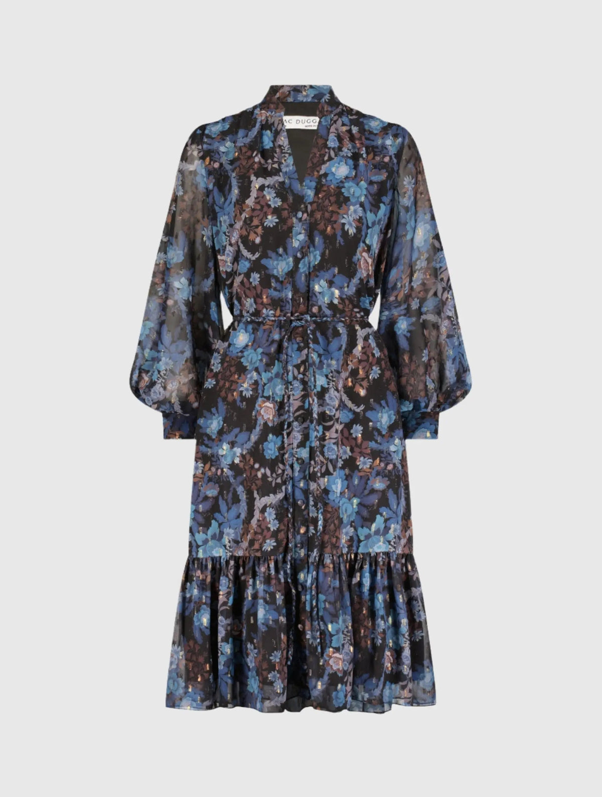 Women's Blue Midi Dress - Black Lace Floral