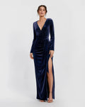 Women's Blue Evening Dress Ruched Velvet for Evening & Special Occasions