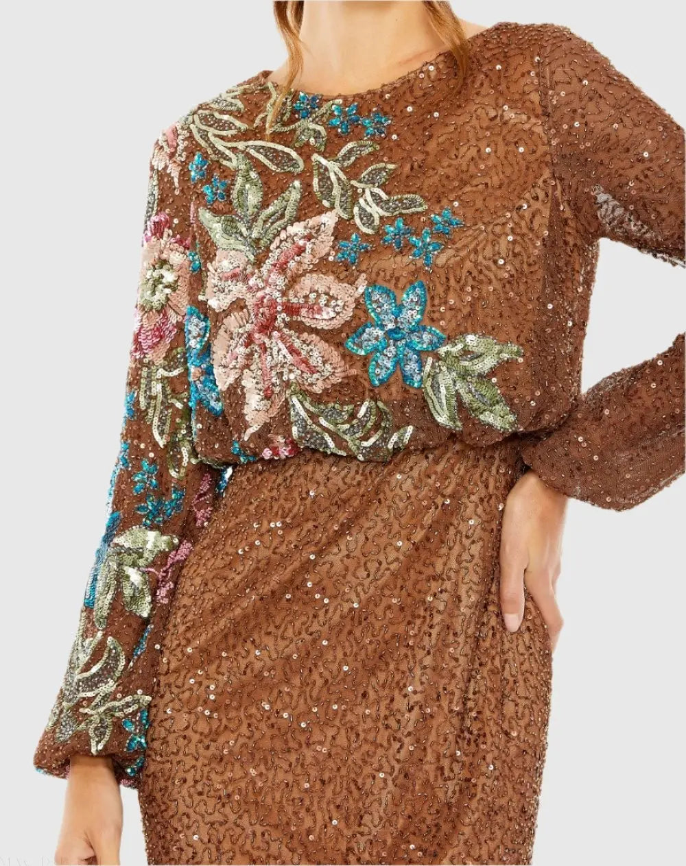 Women's Brown Dress Sequin - Brown Floral