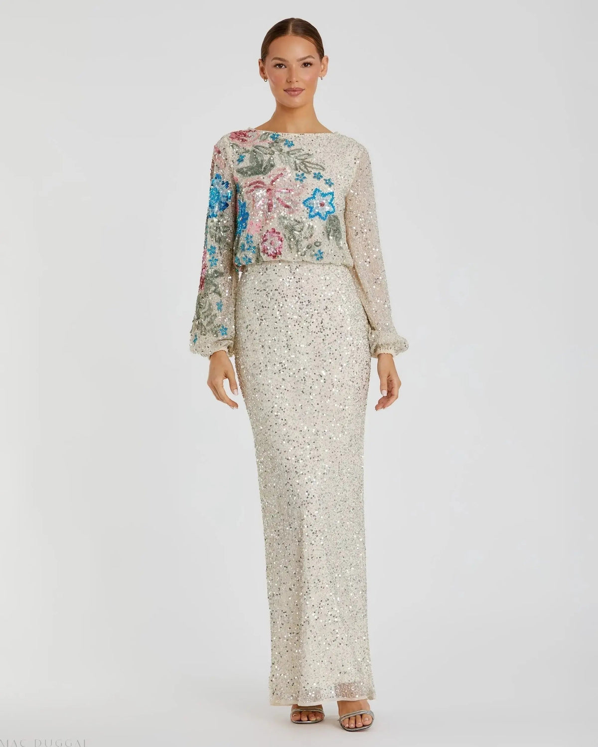 Women's Beige Dress Sequin - Beige Floral