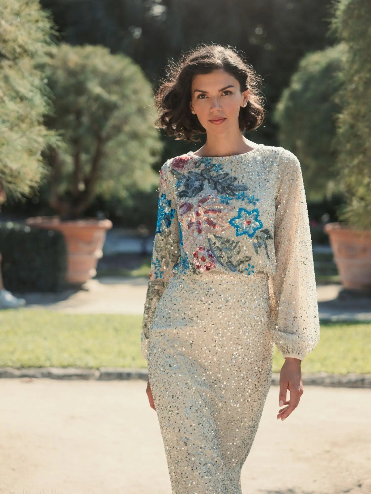 Women's Beige Dress Sequin - Beige Floral