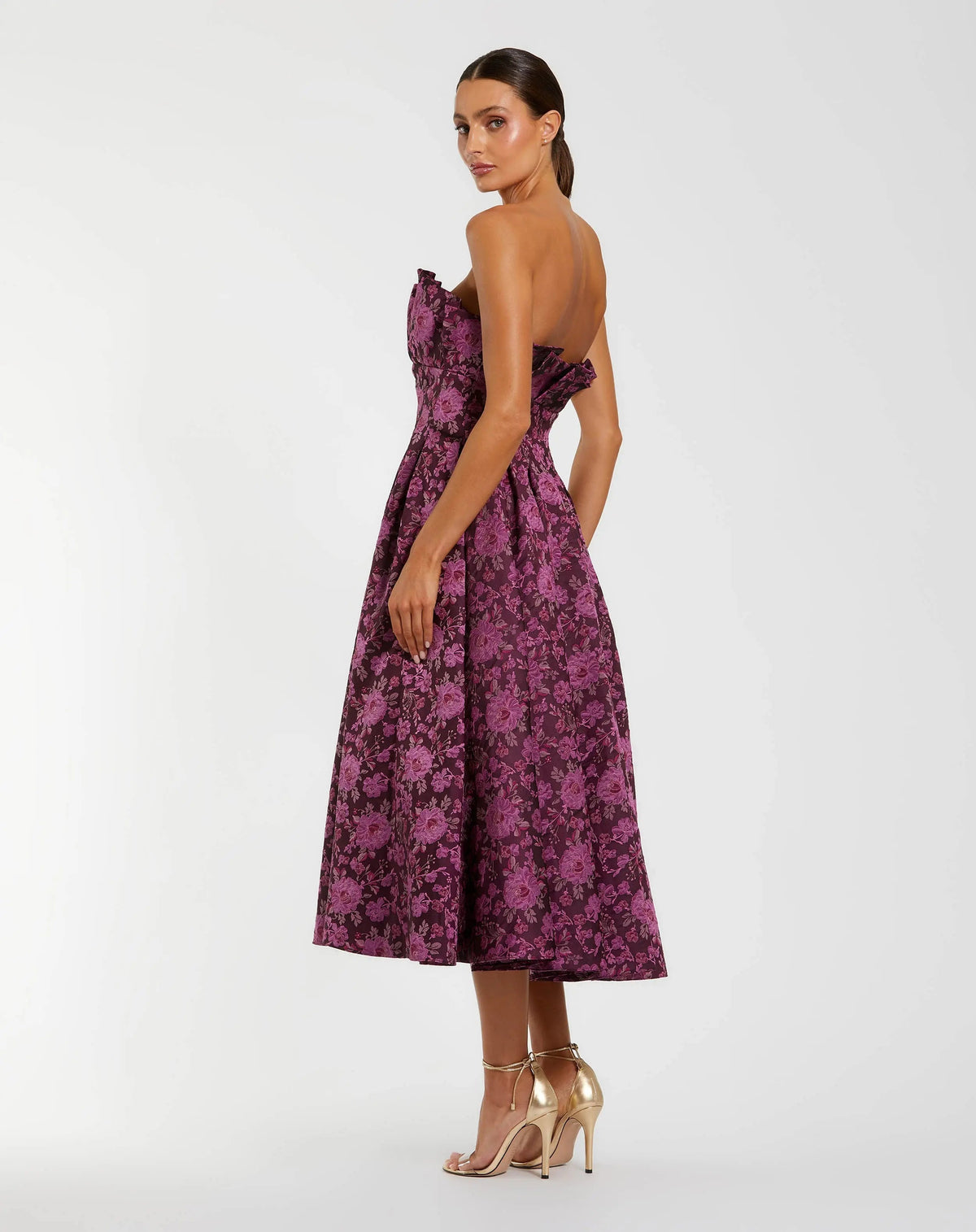 Women's Purple Midi Dress Floral Strapless