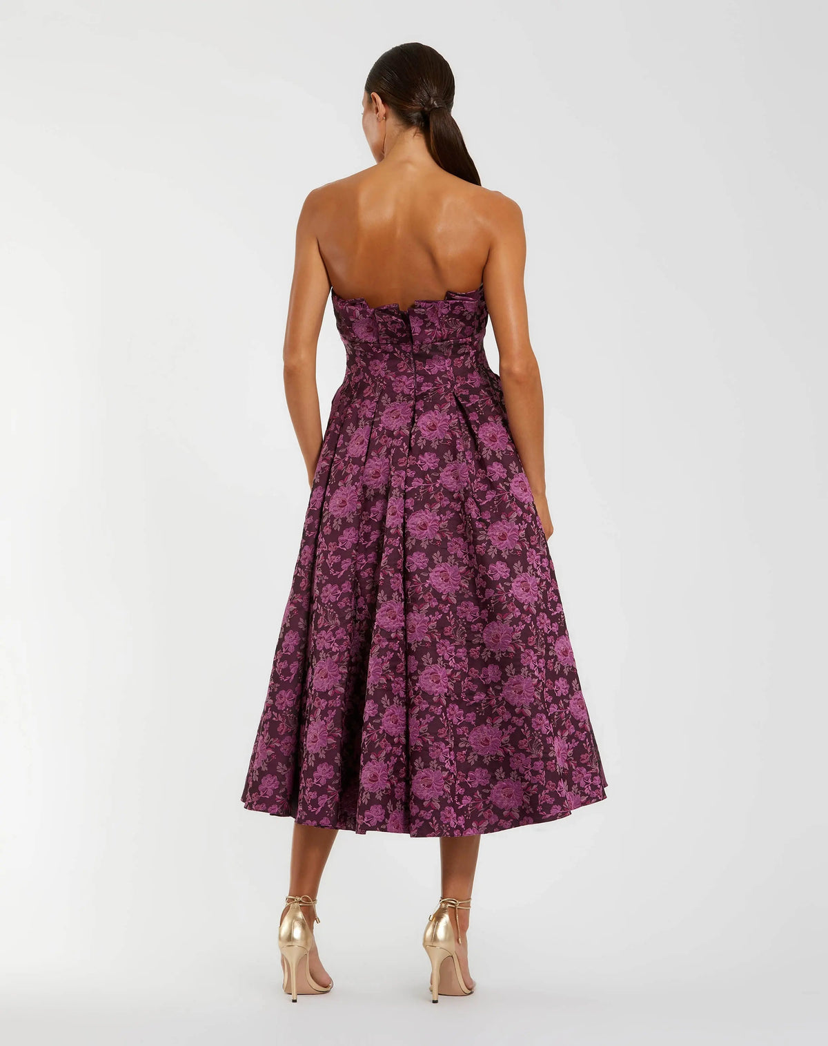 Women's Purple Midi Dress Floral Strapless