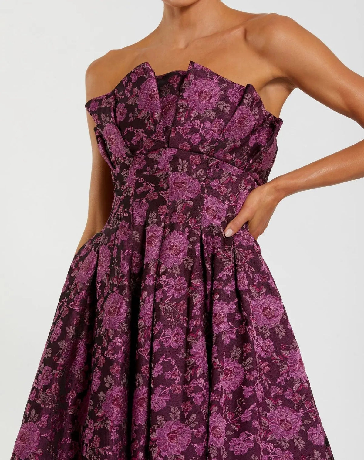 Women's Purple Midi Dress Floral Strapless