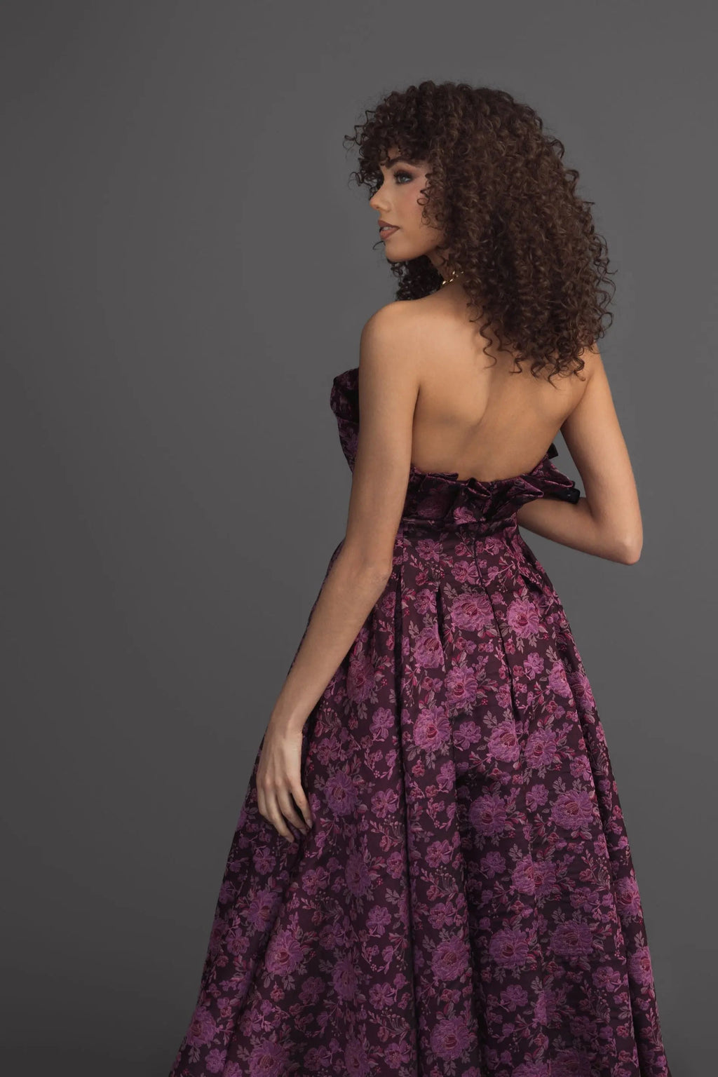 Women's Purple Midi Dress Floral Strapless