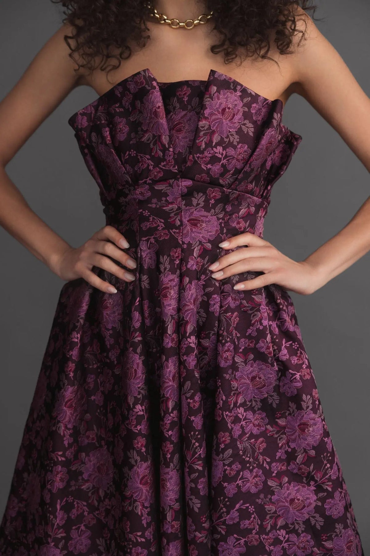 Women's Purple Midi Dress Floral Strapless