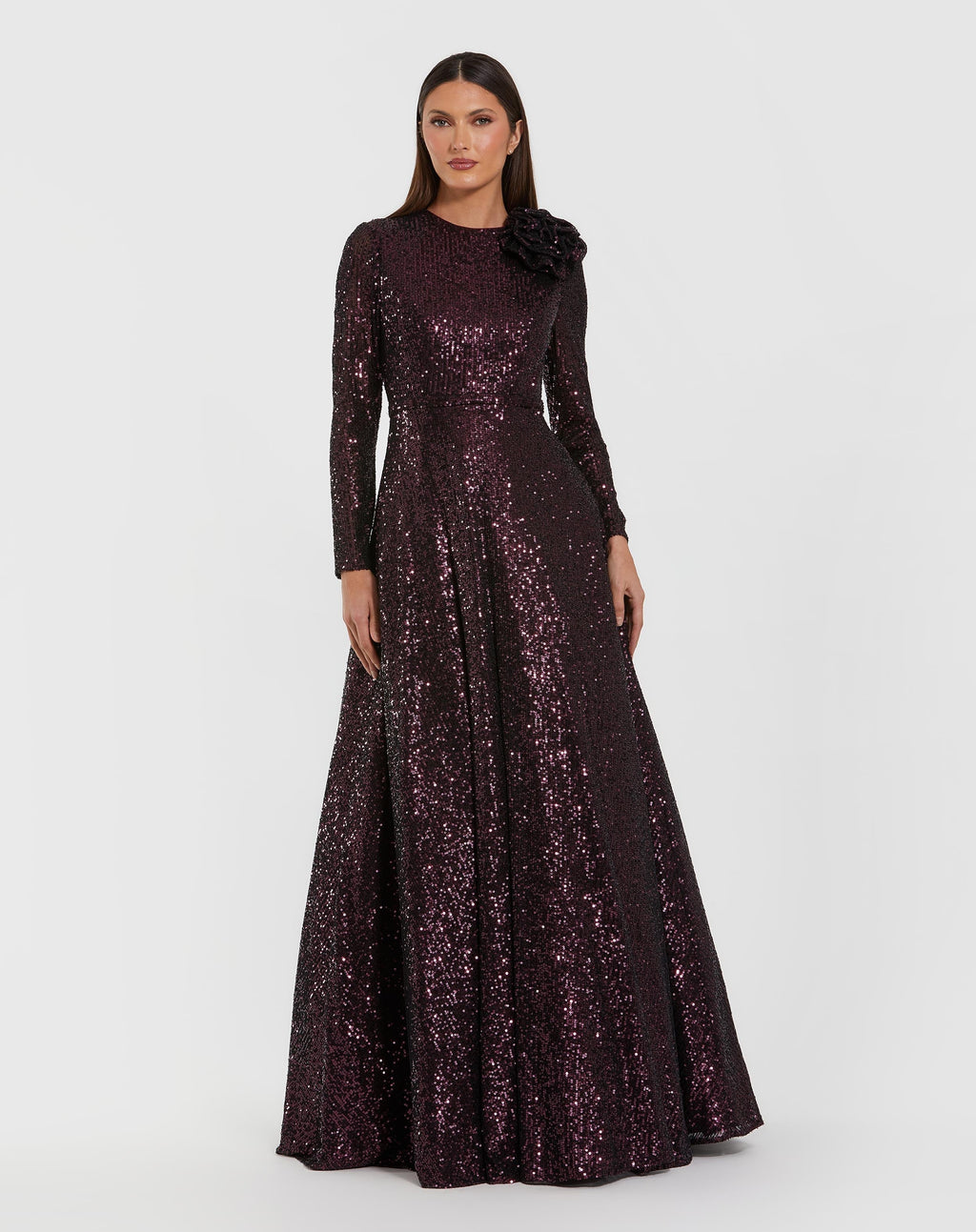 Women's Purple Dress Sequin - Purple Floral Mesh