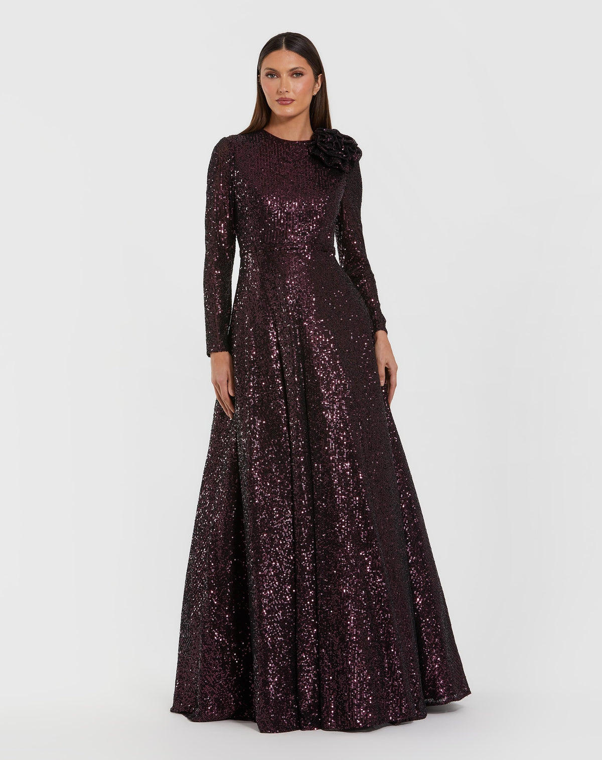 Women's Purple Dress Sequin - Purple Floral Mesh