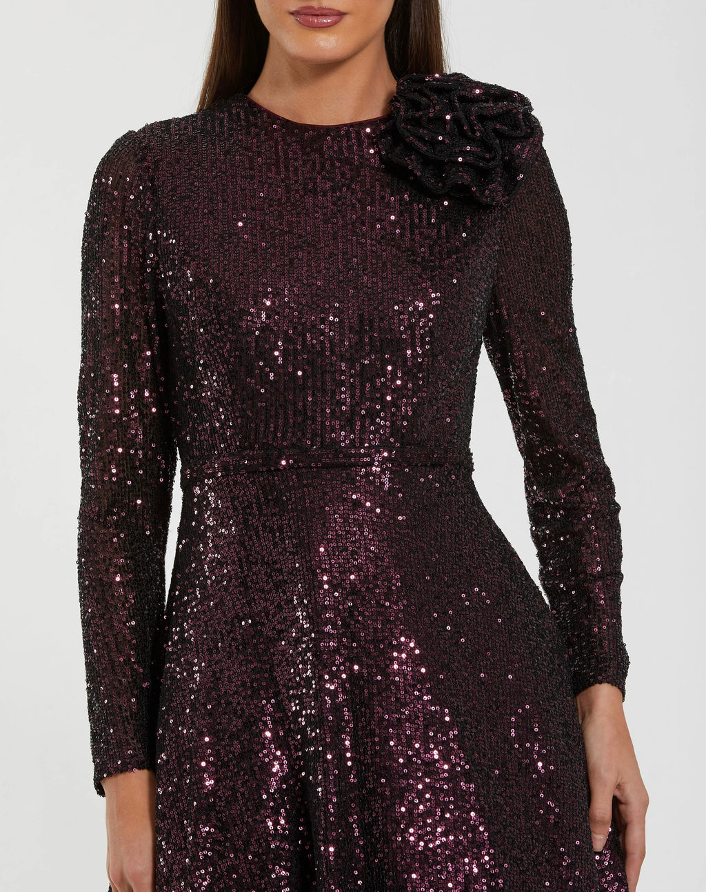 Women's Purple Dress Sequin - Purple Floral Mesh