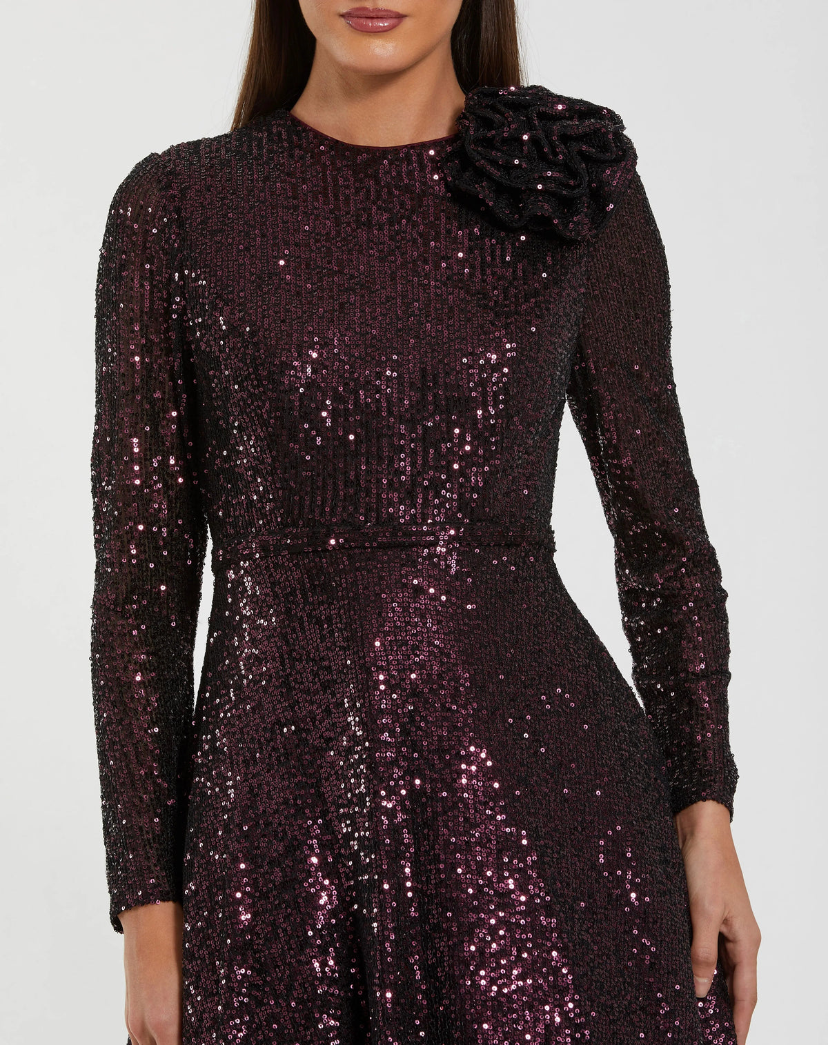 Women's Purple Dress Sequin - Purple Floral Mesh