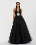 Women's Black Dress Halter - Black Floral
