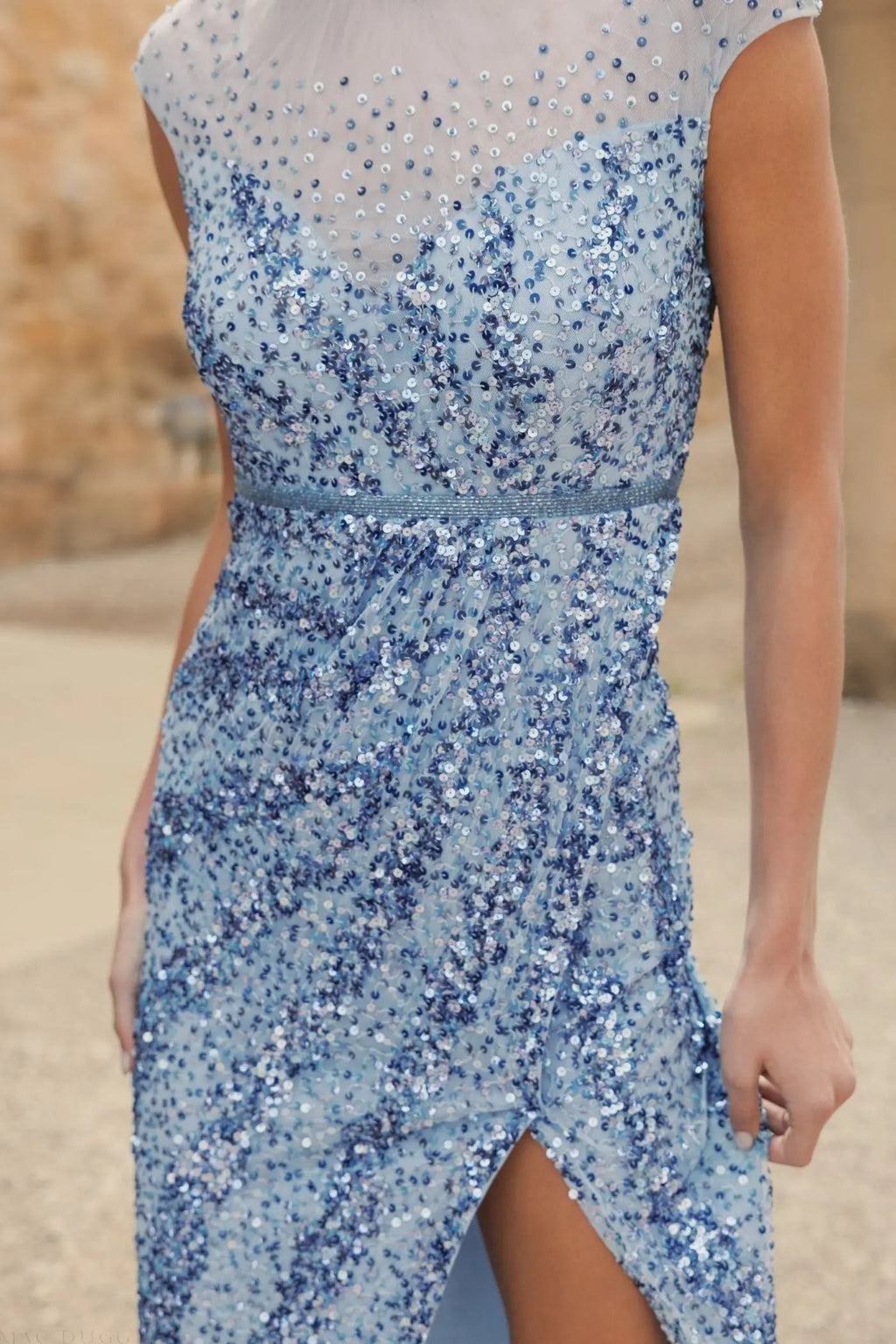Women's Blue Dress - Black Sequin Mesh