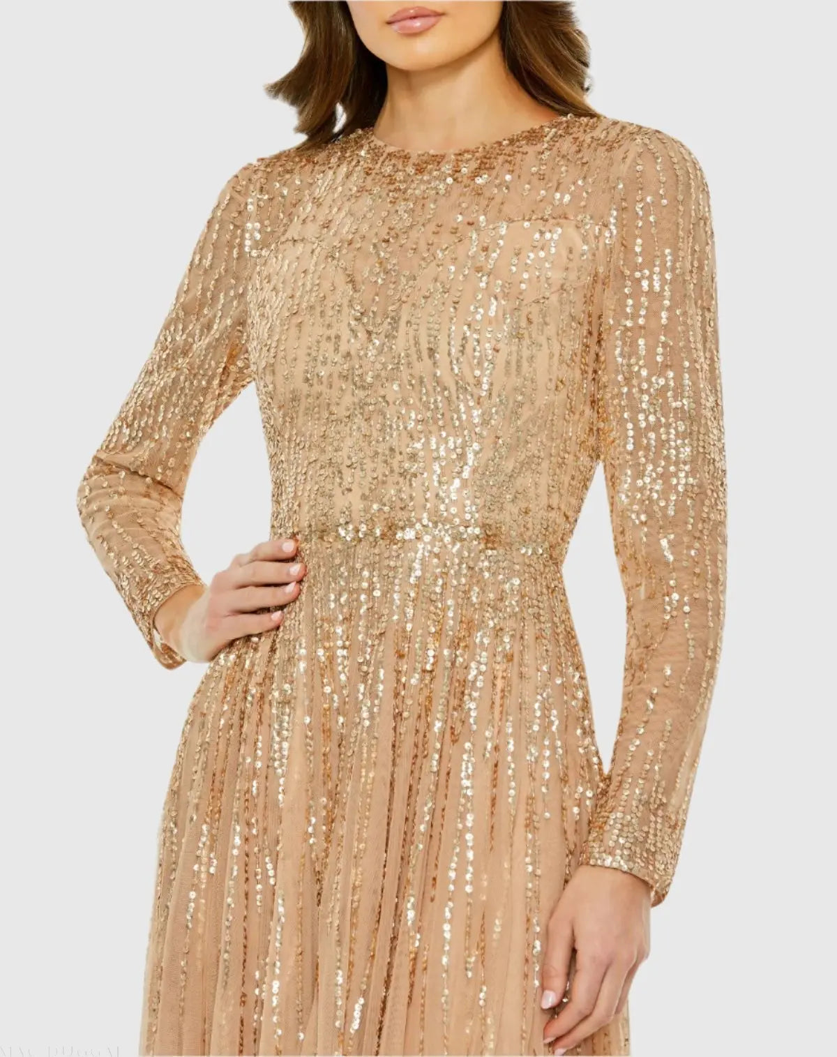 Women's Beige Dress - Beige Sequin Mesh