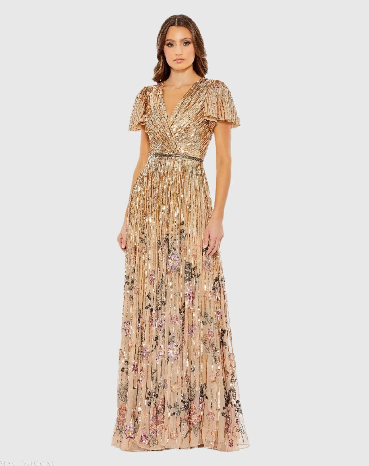 Women's Gold Dress - Black Sequin Floral