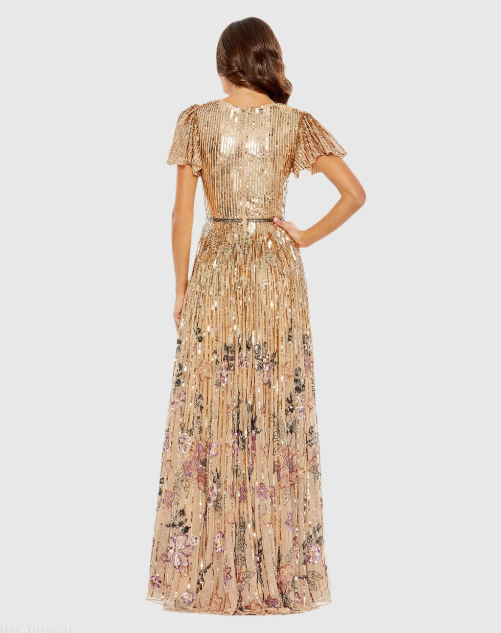 Women's Gold Dress - Black Sequin Floral